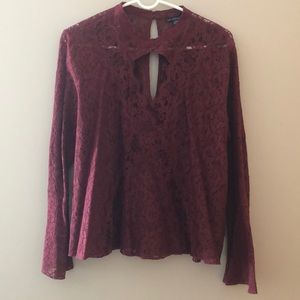 Maroon long sleeve lace top